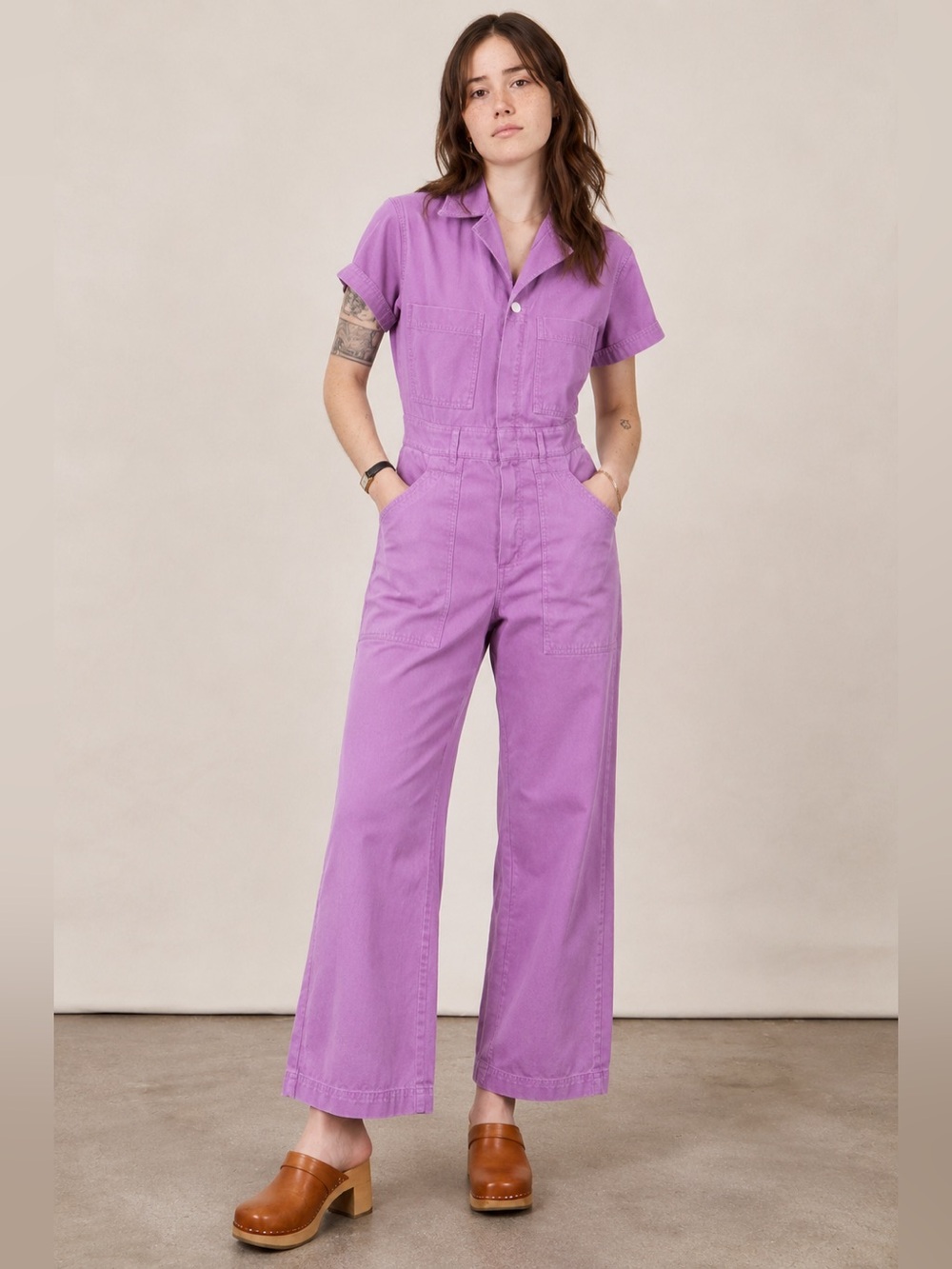 Big Bud Press Jumpsuit M Pink Lavender Short Sleeve Utility Coverall Made USA